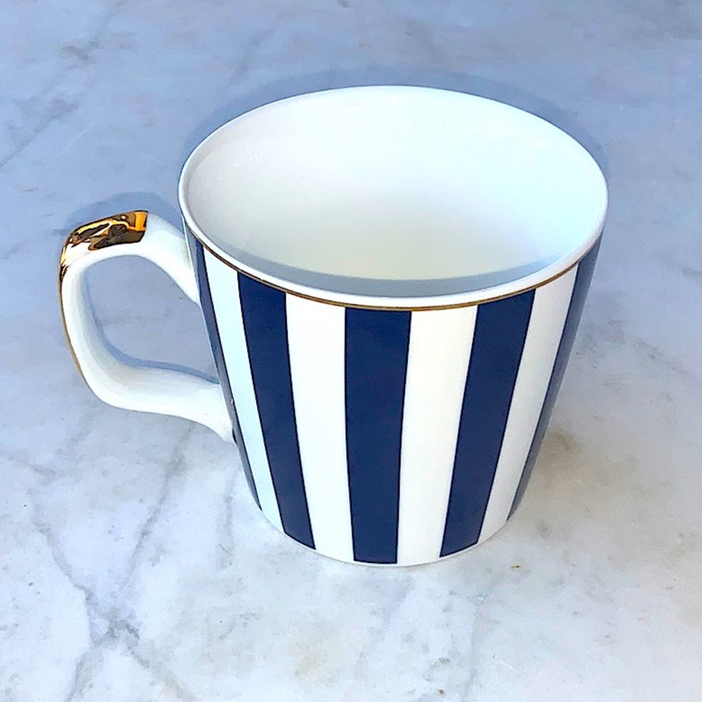 GRACES TEAWARE BLUE WHITE STRIPE COFFEE MUG CUP NEW PORCELAIN